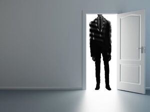 The Slender Man in #"18 EMYMESYTIBWY" of Pavel Hall: World Zero.