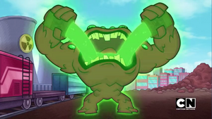 Plamus mutating himself with nuclear acid.