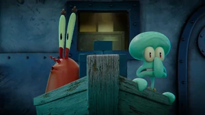 Mr. Krabs and Squidward hiding.