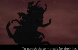 Satan fusing mortals together to create a "human wall".