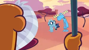 The Baboon seeing Sniffles ordering Lumpy to take a picture of him at the foot of the baobuin.