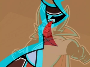 Vlad watching a holographic Maddie kiss holographic Jack much to his horror.