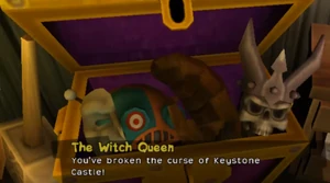 The Witch Queen's head next to the other boss trophies.