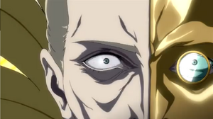 A closeup of Balder's eyes in Bayonetta: Bloody Fate.