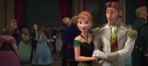 Hans and Anna hearing Elsa ordering the guards to escort the guests out of the castle and close the palace gates.