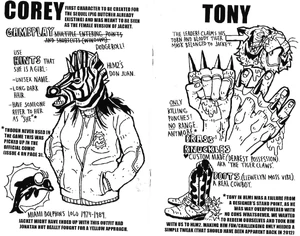Concept art of Corey and Tony alongside developer notes.
