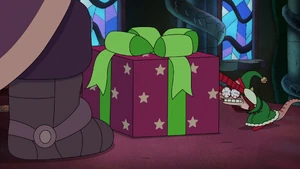 An exhausted Blair delivering the gift to Andrias.