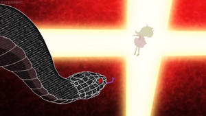 The Snake watching Azami use the last of her strength to send Marry back to the mortal world.