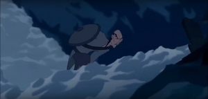 Sheshou emerging from the avalanche.
