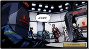 The Iron Will becoming free The Director's death and corpse in front of Mason, Ether, Dr. Mendelsohn, Dusk and Kestrel.