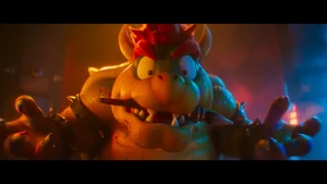 Bowser with a paintbrush in his mouth.