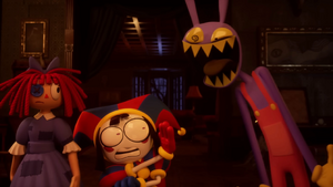 Jax laughing after scaring Pomni.