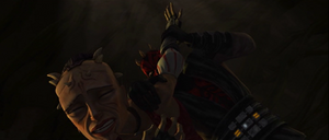 Darth Maul twisting Sugi's arm.