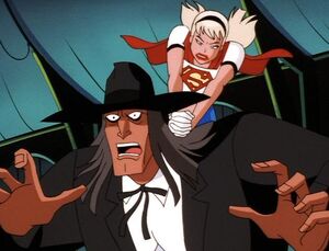 Reverend Amos Howell getting beaten by Supergirl.