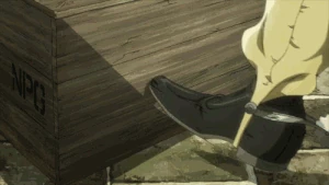 Tumblr nm0fl1Q9Xf1r4gow9o1 500.gif (1.29 MB) Hol Horse kicking away the box Boingo hides under, telling the kid to be less of a coward.