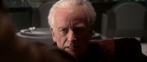 Sidious snarls as he continues his duel with Windu.