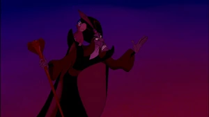 Iago watching Gazeem about to enter the Cave of Wonders.