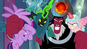 Cozy, Tirek and Chrysalis about to finally defeat and kill Twilight, as revenge and to finally have her out of their way.