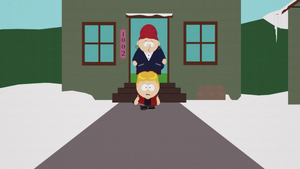 Trent Boyett leaving the Broflovski residence after answering Sheila Broflovski's question after threatening her.