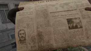 A newspaper entailing Breen's negotiations surrender to the Combine.