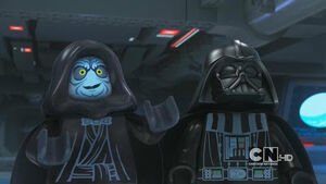 Emperor Palpatine and Darth Vader in Lego Star Wars: The Empire Strikes Out.