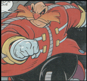 Robotnik's latest appearance, combining elements from Miltron Knight's design and "Modern" design from "Sonic the Hedgehog" games.