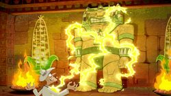 The Corn Colossus of Juatchadoon being awakened by Doofenshmirtz
