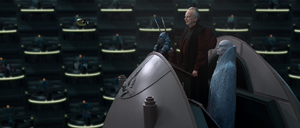 Chancellor Palpatine announces his first act was to allow the use of the new clone army to counter the Separatist threat.