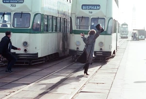 Alan chases Rita onto the Blackpool trams as she desperately attempts to escape from him.