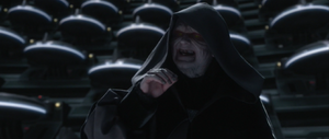 Yoda caught one of the Senate podiums and flung it back at Sidious.