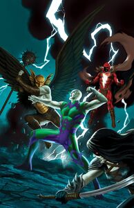 Deathbringer, Sky Tyrant and King Shazam battling Luthor.