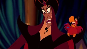 Iago and Jafar shocked to see Prince Ali back at the palace, alive and well.
