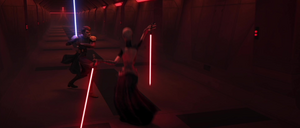 The Jedi Knight attempted to seize the DNA sample, but Ventress easily evaded his grasp.