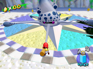 Mario pulling back Gooper Blooper's mouth.