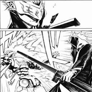 Adam fighting in the manga.