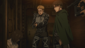 Varis holds Eren at gunpoint