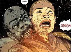 Reggie as a Walker biting Amy.