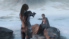Lara demands answers, shortly before Ana is killed by a Trinity Sniper