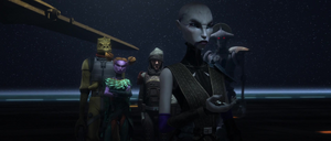 Although the hunters commended her work for the team, Ventress insisted that she wasn't part of their syndicate.