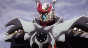 Hadlar in his full Superior Being attire.