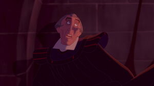 Frollo abandons his pride after Quasimodo stands up to him.