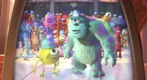 Randall glares in the Monsters Inc. commercial, foreshadowing his jealousy towards Mike and Sulley.
