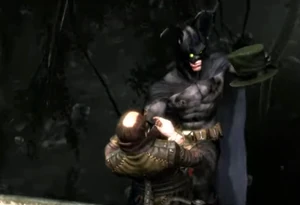 Batman overpowering the Mad Hatter to end the hallucination.