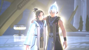 Xehanort and Eraqus reverting to their younger selves as they pass into the afterlife.