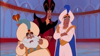 Jafar, Prince Ali, and the Sultan feeling startled when Jasmine appears, angrily calling them out for not letting her make her own decisions.