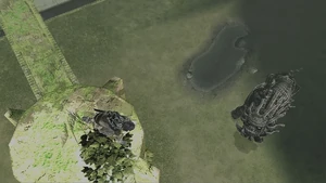 Cenobia preparing to charge at a pillar Wander sits atop of.