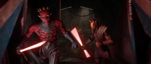 Maul and Savage chasing Kenobi.