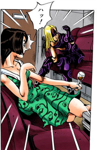 Melone encountering a woman on the train.