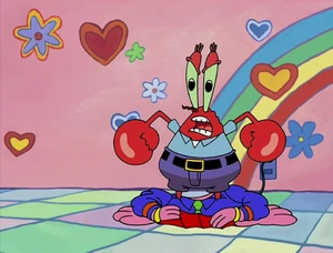 Mr. Krabs jumps on top of the bunny