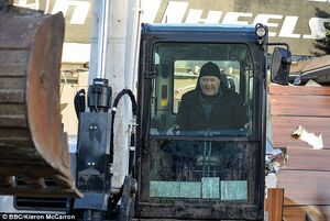 Phil Mitchell goes on a drunken rampage with a crane in 2016.